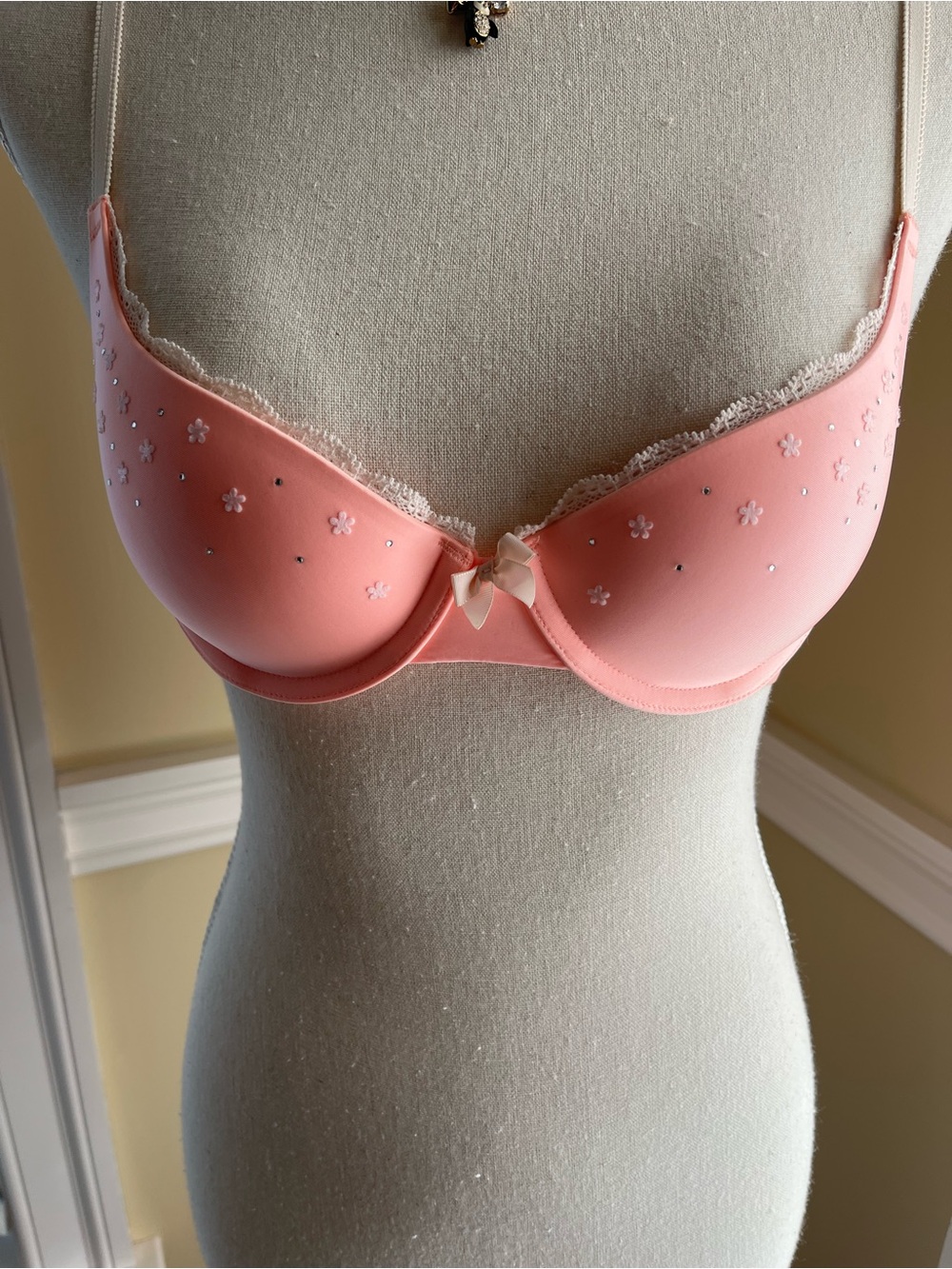 Peach  Embellished Push-Up Bra with Bow